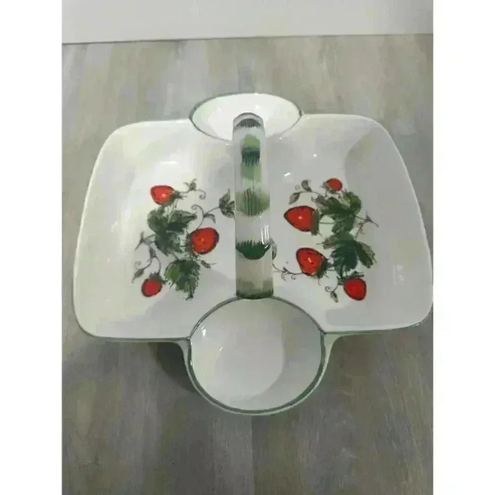 Vintage Shafford Japan Strawberry Patch Serving Caddy‎ Tray Basket Cottage